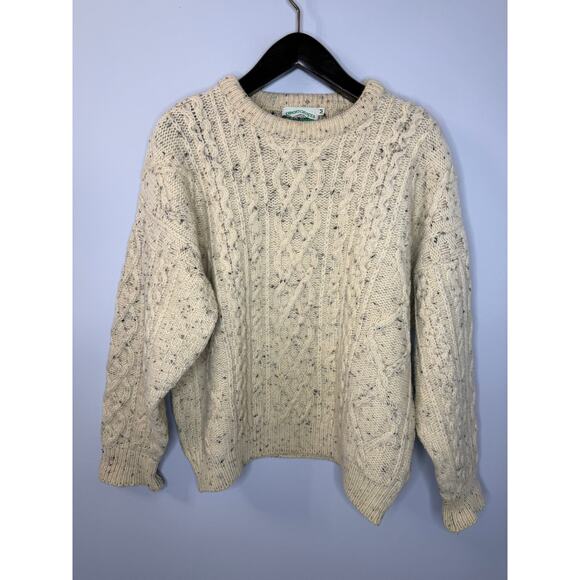 Aran Crafts Men's M Wool Cable Knit Fisherman Crew Neck Sweater Cream - Picture 2 of 9